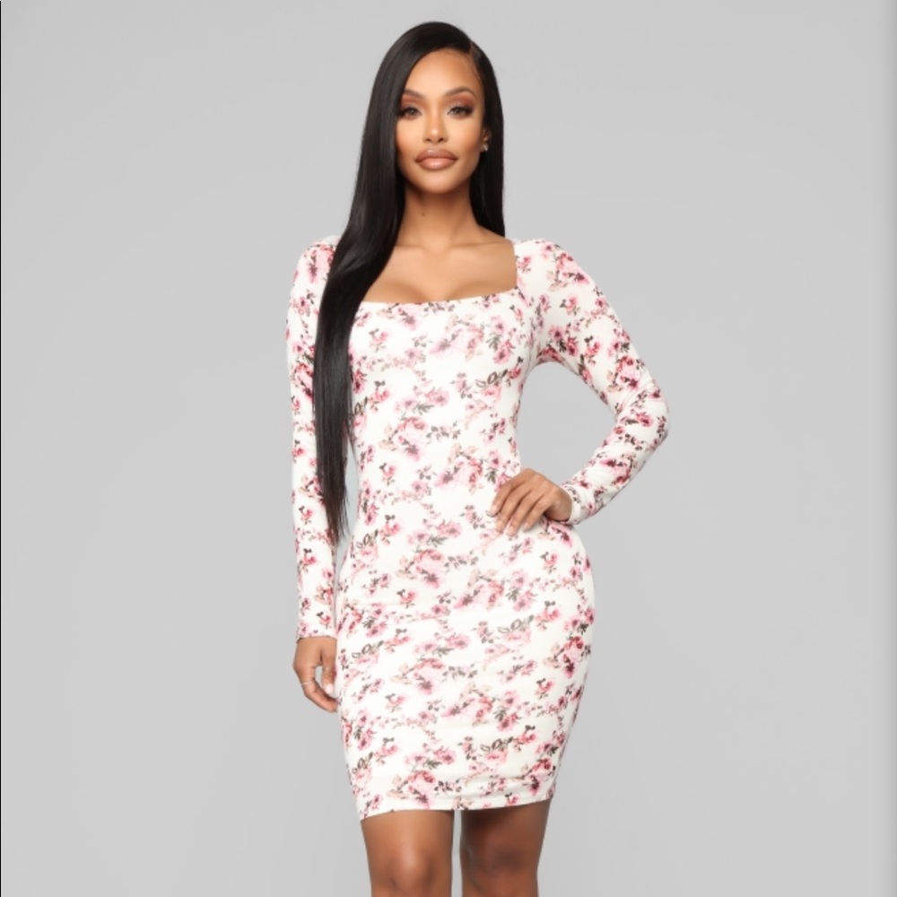 Pink and Ivory Floral Mini Dress